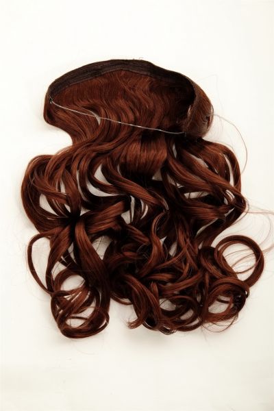 Haarteil Einflip Extension Sehne breit Haarextension lockig Rotbraun Modell: L30157
