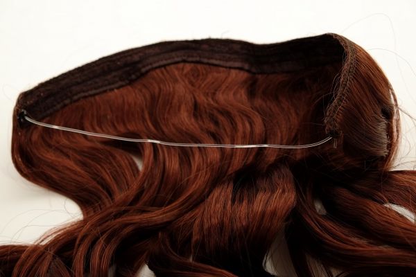 Haarteil Einflip Extension Sehne breit Haarextension lockig Rotbraun Modell: L30157
