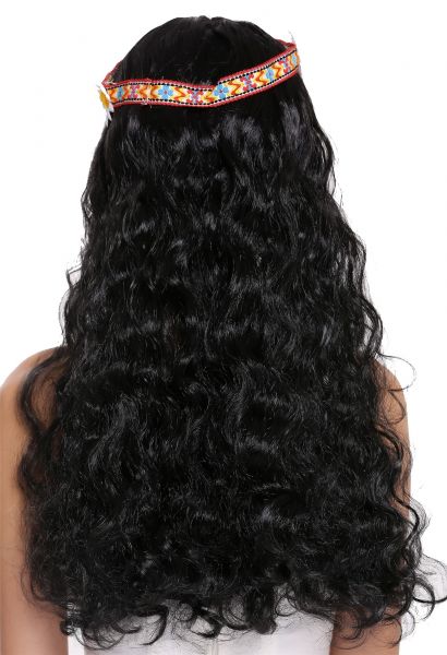 Perücke Stirnband Hippie lang schwarz Modell: 91298